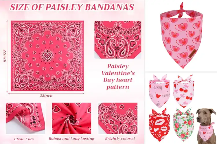 Detailed view of Best Pink Heart Pattern Bandanas